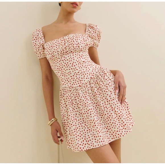 Reformation Dresses & Skirts - Reformation Marielle Dress Fresa Floral Puff Sleeve Mini Dress Size 12 NEW